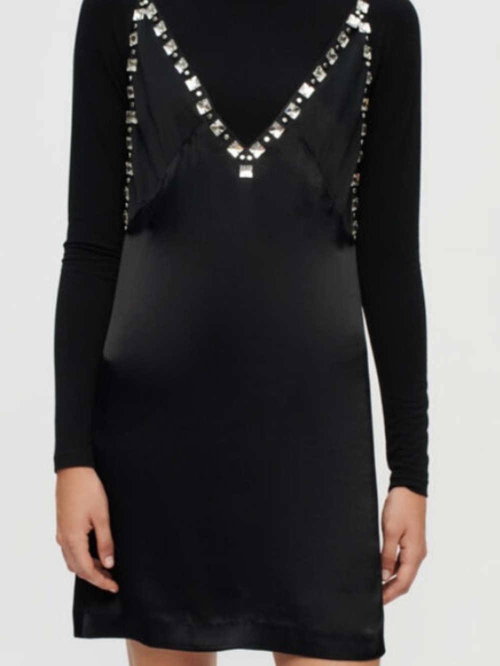 maje - Black satin dress with jeweled straps NWT size 36